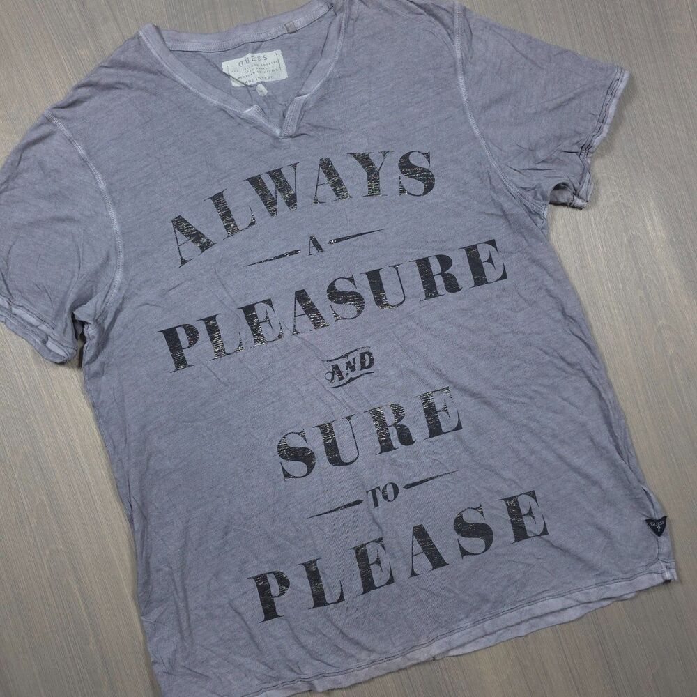 Guess Men's V Neck Graphic Tee Shirt Grey Distressed Size Large